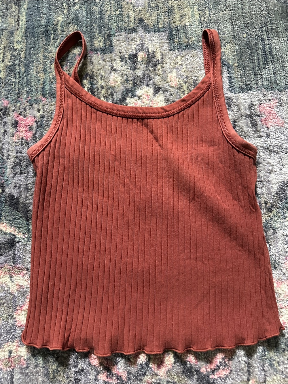 Pumpkin Patch Old Navy Ribbed Tank Top in Orange Lettuce Hem Small Cutesy Autumn